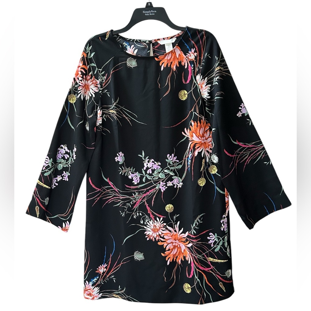 NWT H&M Black Floral Wide-sleeved Knee Length Dress Boho Goth Punk Size S - Picture 3 of 14
